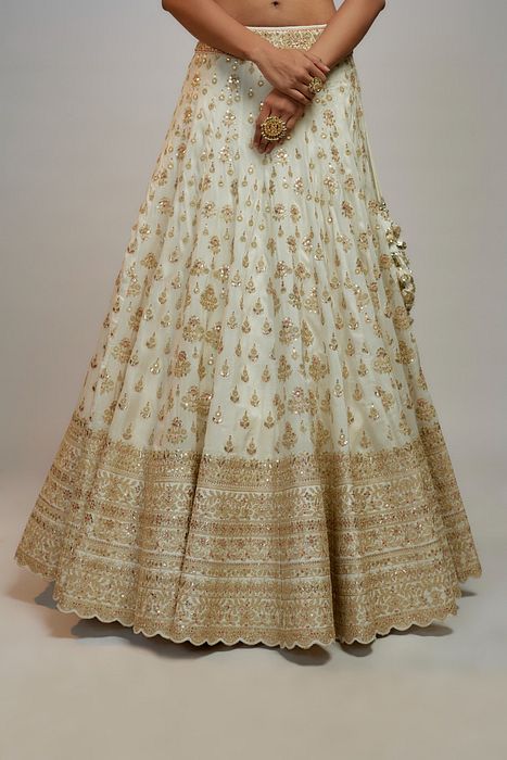 A model showcasing Reha Sukheja In Golconda Shahi Lehenga Set by Gopi Vaid from Gopi Vaid's collection