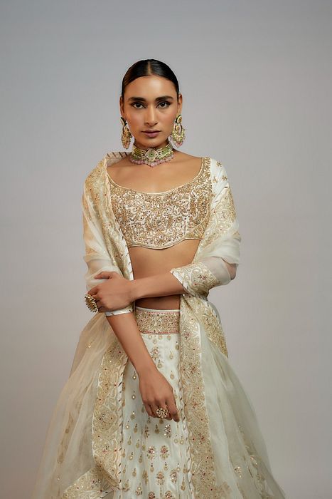 A model showcasing Reha Sukheja In Golconda Shahi Lehenga Set by Gopi Vaid from Gopi Vaid's collection