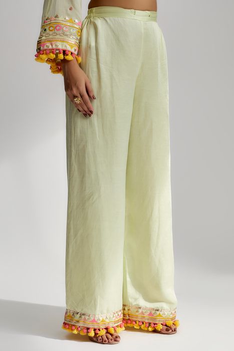 A model showcasing Nishika Long Kurta With Palazzo In Mint by Gopi Vaid from Gopi Vaid's collection