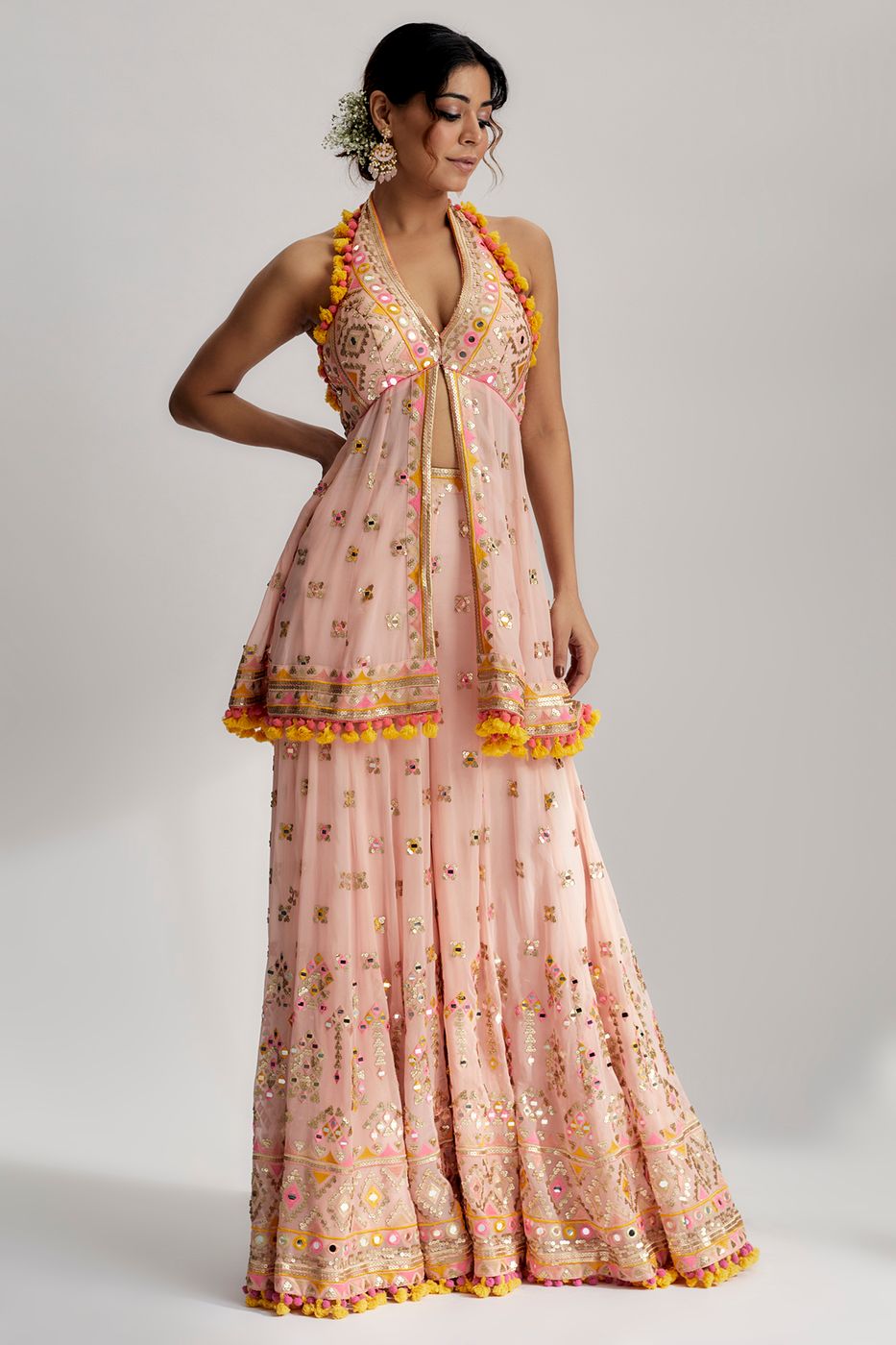 A model showcasing Pink Ishana Sharara Set Feature image by Gopi Vaid from Gopi Vaid's collection