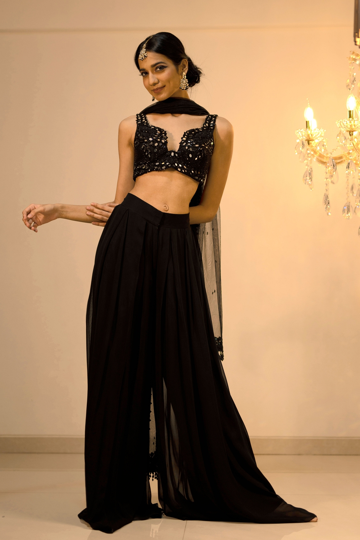 A model showcasing Black Pant Dupatta Set Feature image by Foram Patel from Foram Patel's collection