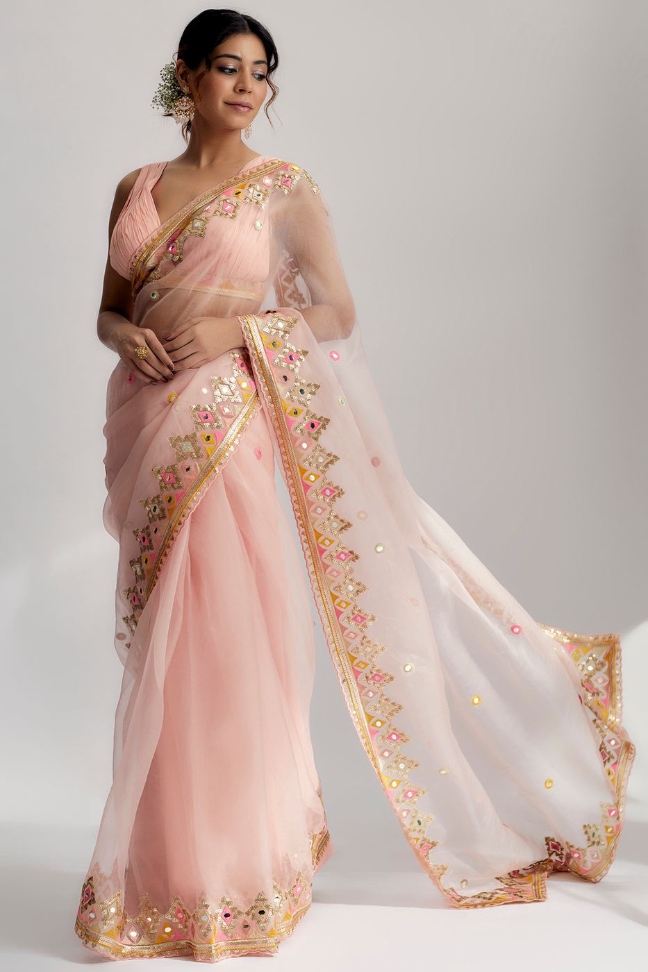 A model showcasing Pink Ayana Saree Feature image by Gopi Vaid from Gopi Vaid's collection