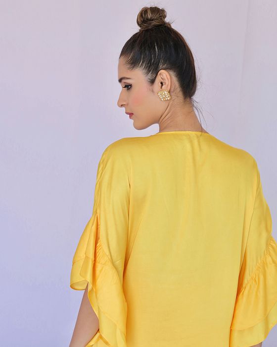 A model showcasing Yellow With Multi Colour Embroidered Coordset by Foram Patel from Foram Patel's collection