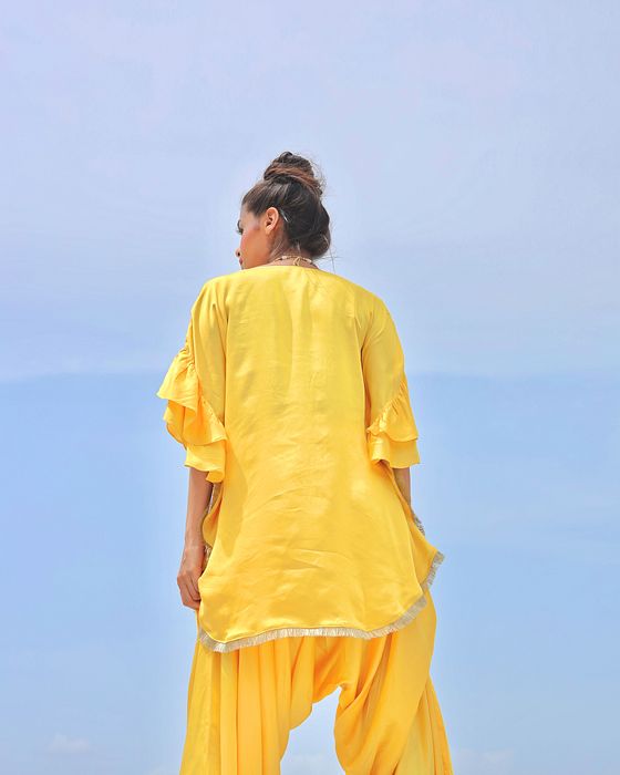A model showcasing Yellow With Gold Embroidered Coordset by Foram Patel from Foram Patel's collection