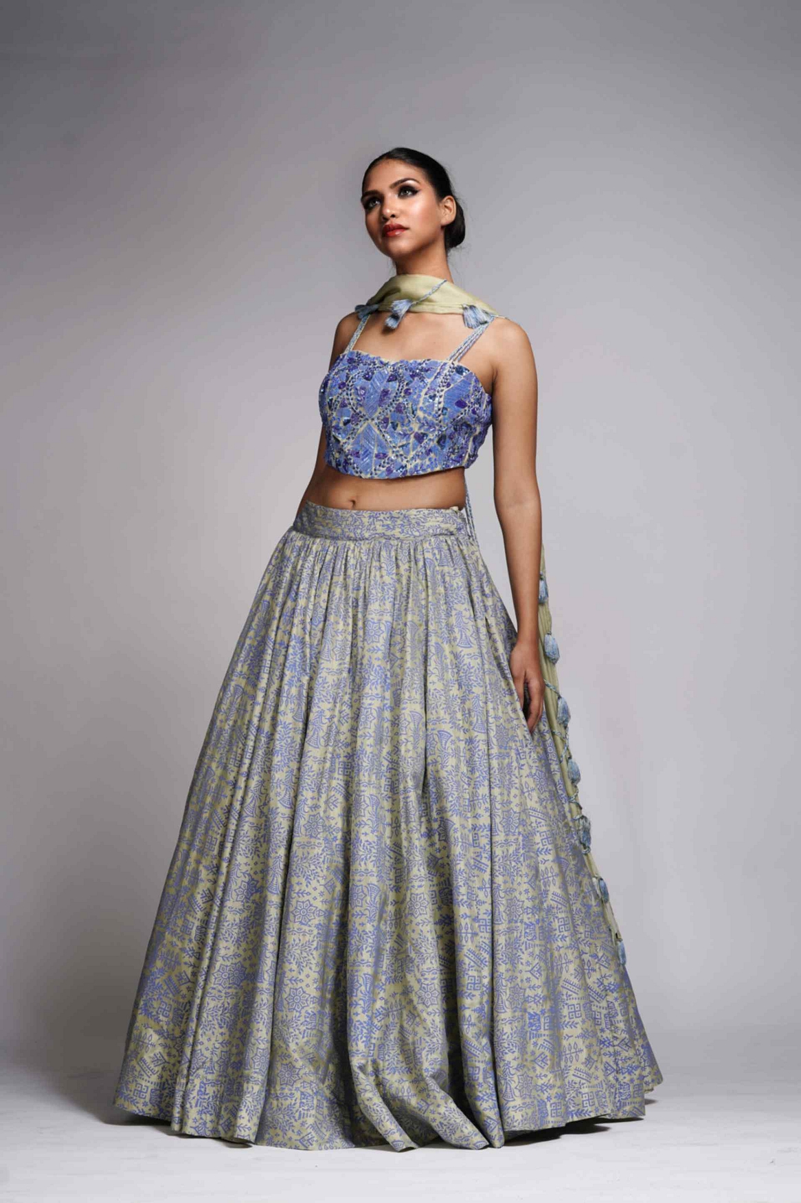 A model showcasing Green Bohemian Handpainted Lehenga Feature image by Shruti S Label from Shruti S Label's collection