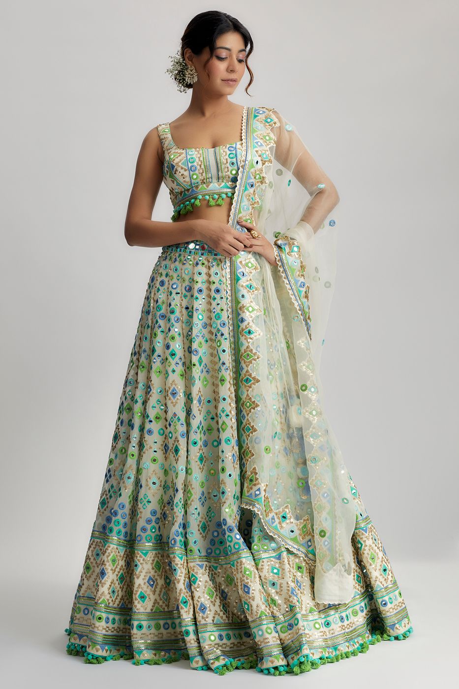 A model showcasing Ivory Vidhi Lehenga Feature image by Gopi Vaid from Gopi Vaid's collection