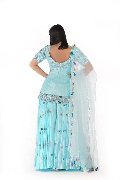 A model showcasing Classic Sharara Set by Shruti S Label from Shruti S Label's collection
