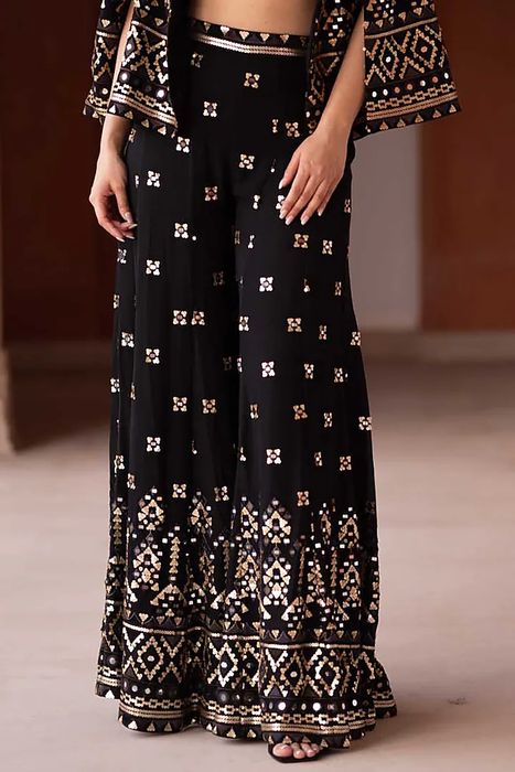 A model showcasing Diana Penty In Jiya Coord Set With Blazer In Black by Gopi Vaid from Gopi Vaid's collection