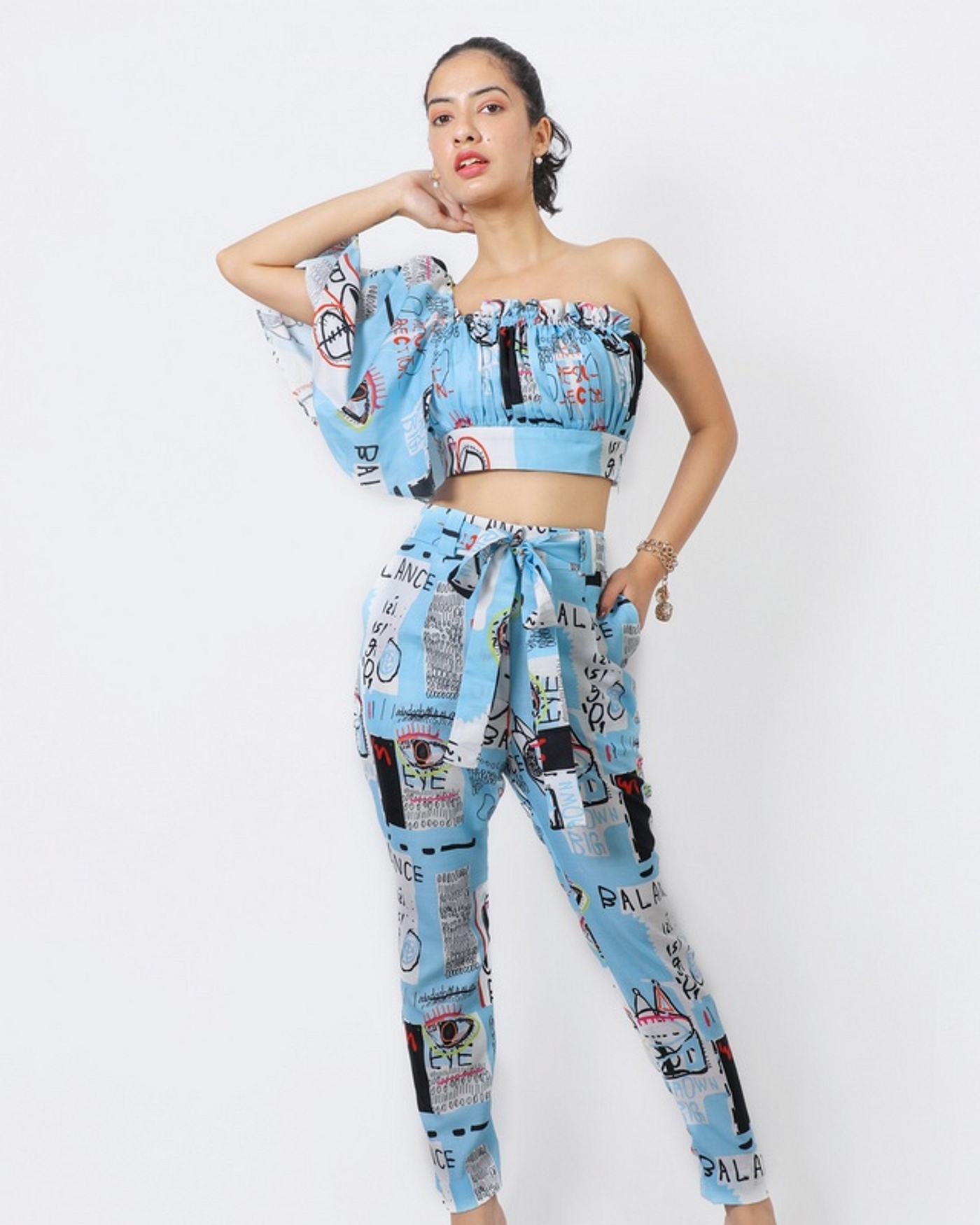 A model showcasing Blue Balance Flutter Coord Set Feature image by Fuga Clothing from Fuga Clothing's collection
