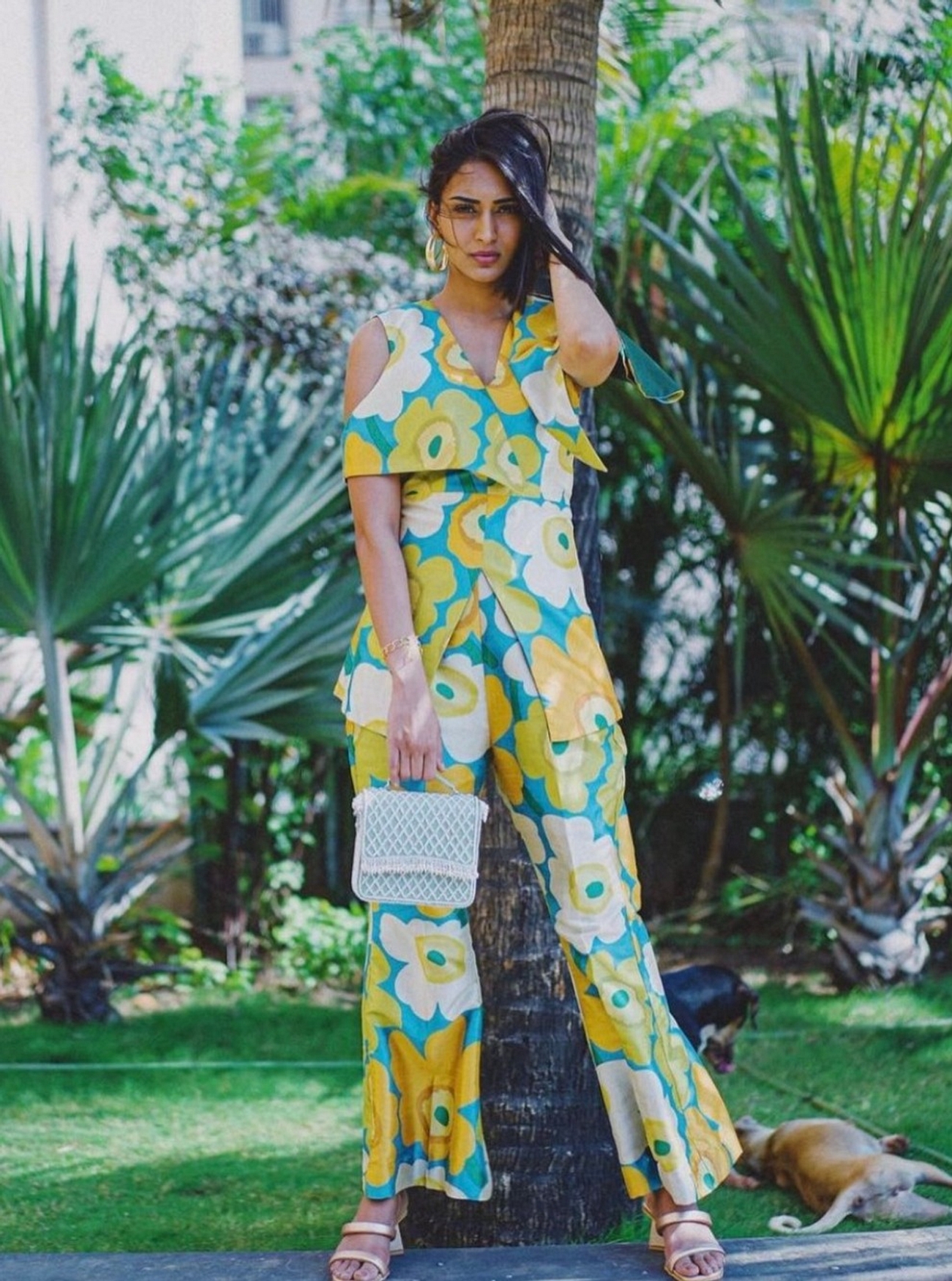 A model showcasing Green Flora Silk Set Feature image by Fuga Clothing from Fuga Clothing's collection