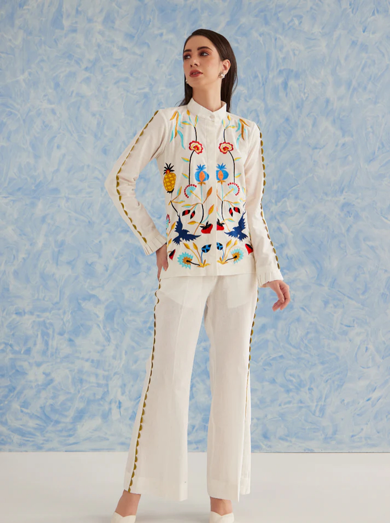 A model showcasing White Linen Pine Set Feature image by Fuga Clothing from Fuga Clothing's collection