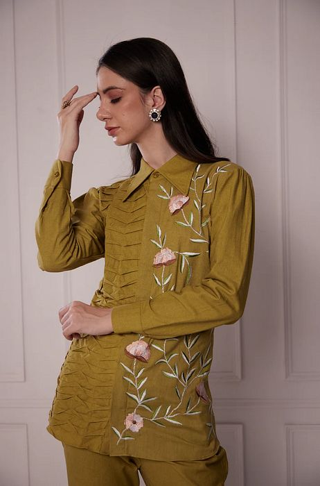 A model showcasing Slime Embroidered Shirt Set by Fuga Clothing from Fuga Clothing's collection A model showcasing Slime Embroidered Shirt Set by Fuga Clothing from Fuga Clothing's collection