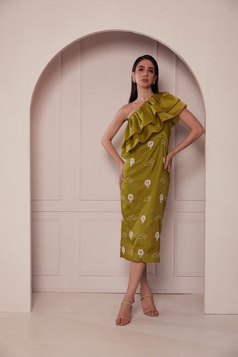 A model showcasing Pear Ruffled Dress by Fuga Clothing from Fuga Clothing's collection