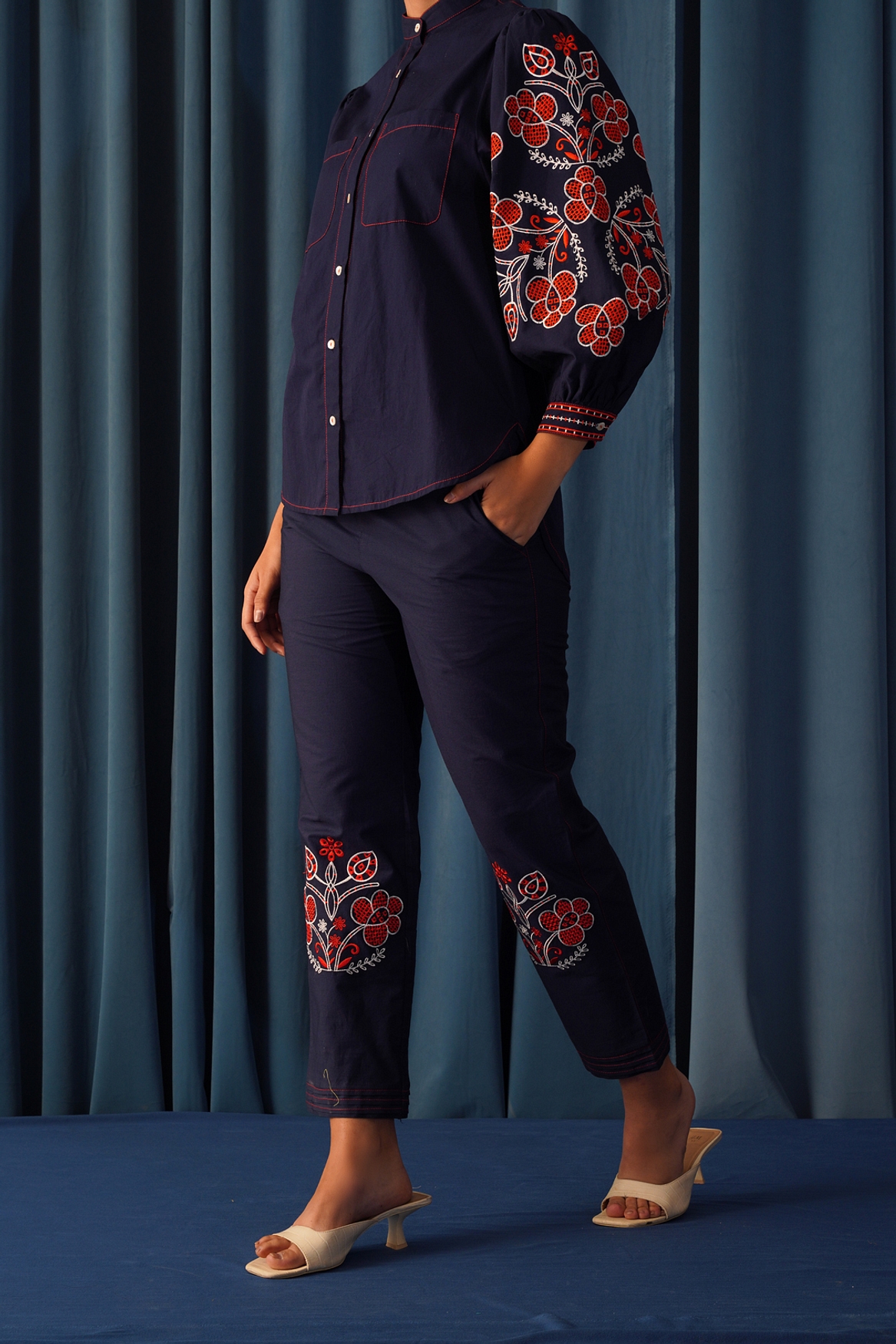 A model showcasing Daisy Embroidered Pant Feature image by Stitch Stories from Stitch Stories's collection