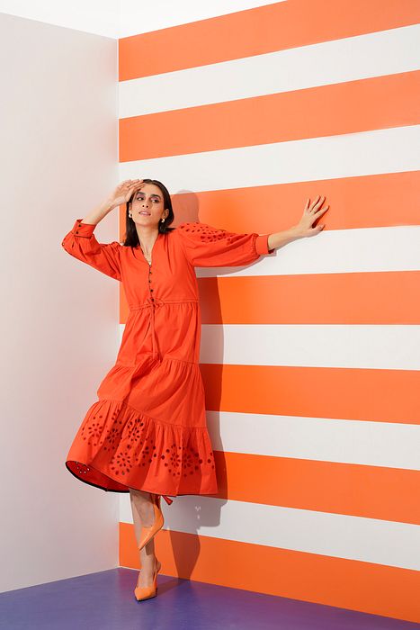 A model showcasing Seraphine Rising Embroidered Dress by Stitch Stories from Stitch Stories's collection