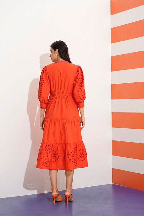 A model showcasing Seraphine Rising Embroidered Dress by Stitch Stories from Stitch Stories's collection