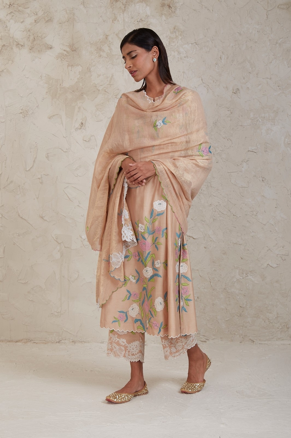 A model showcasing Aima Beige A Line Kurta Set Feature image by Sue Mue from Sue Mue's collection