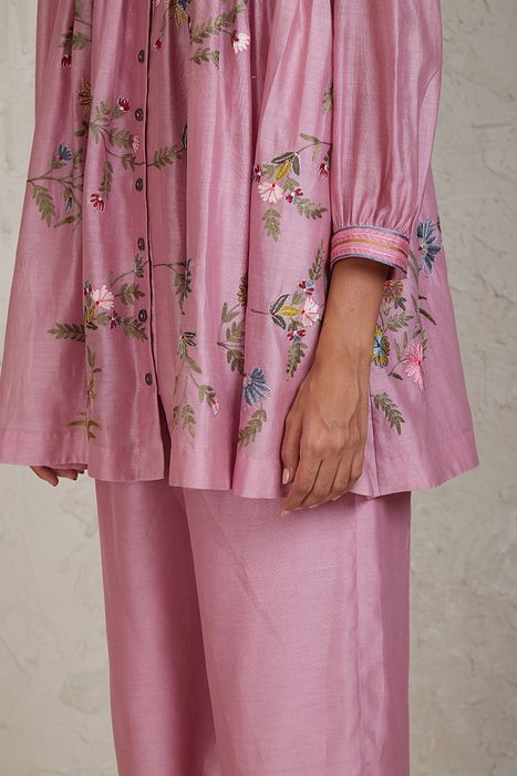 A model showcasing Sabi Pink Coordinate Set by Sue Mue from Sue Mue's collection