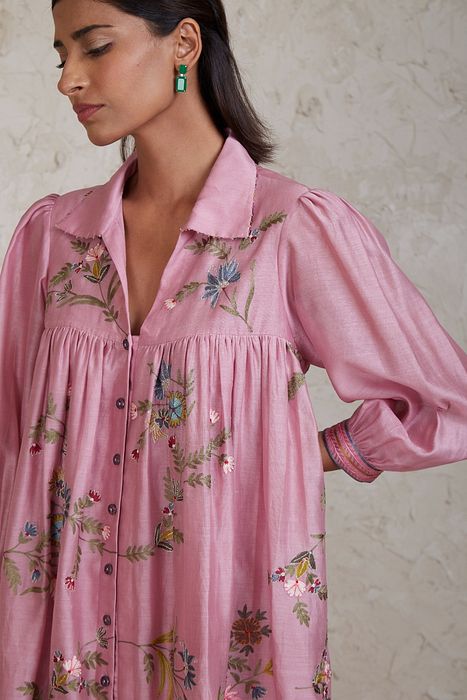 A model showcasing Sabi Pink Coordinate Set by Sue Mue from Sue Mue's collection