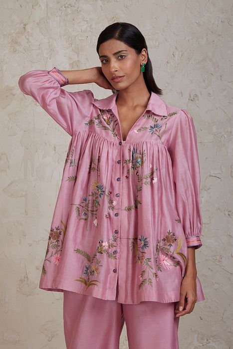 A model showcasing Sabi Pink Coordinate Set by Sue Mue from Sue Mue's collection