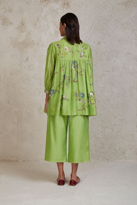 A model showcasing Green Sabi Coordinate Set by Sue Mue from Sue Mue's collection