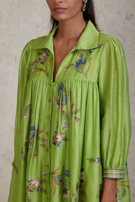 A model showcasing Green Sabi Coordinate Set by Sue Mue from Sue Mue's collection