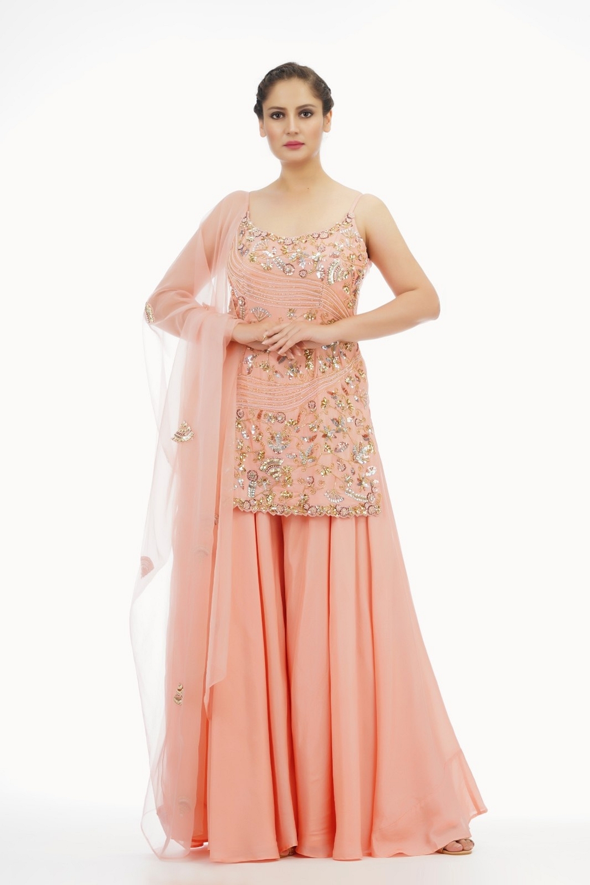 A model showcasing The Modern Sharara Suit Feature image by Shruti S Label from Shruti S Label's collection