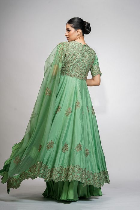 A model showcasing Classic Jacket Anarkali by Shruti S Label from Shruti S Label's collection