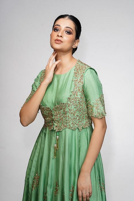 A model showcasing Classic Jacket Anarkali by Shruti S Label from Shruti S Label's collection