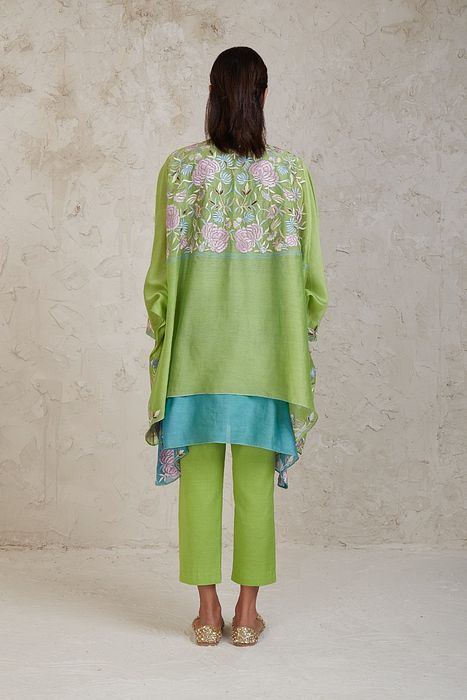 A model showcasing Zimal Green Kaftan Set by Sue Mue from Sue Mue's collection