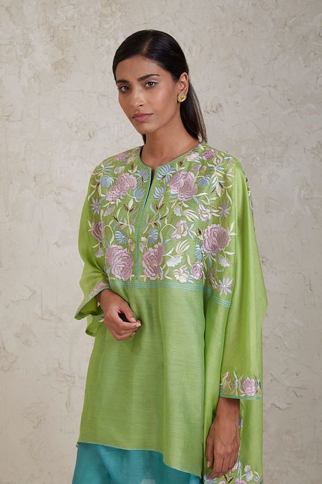 A model showcasing Zimal Green Kaftan Set by Sue Mue from Sue Mue's collection