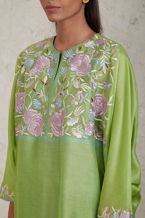 A model showcasing Zimal Green Kaftan Set by Sue Mue from Sue Mue's collection