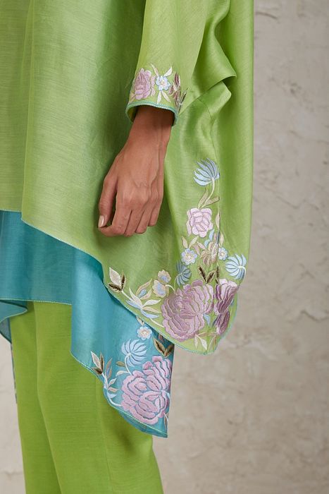 A model showcasing Zimal Green Kaftan Set by Sue Mue from Sue Mue's collection