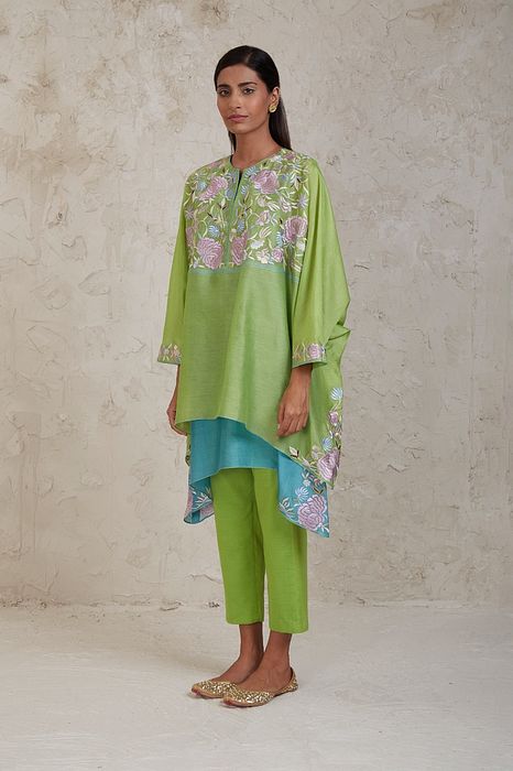 A model showcasing Zimal Green Kaftan Set by Sue Mue from Sue Mue's collection