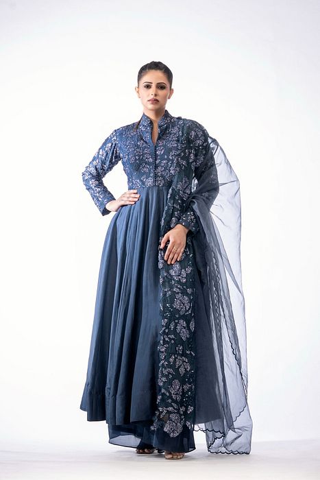 A model showcasing Grapewine Anarkali With Organza Dupatta Feature image by Shruti S Label from Shruti S Label's collection