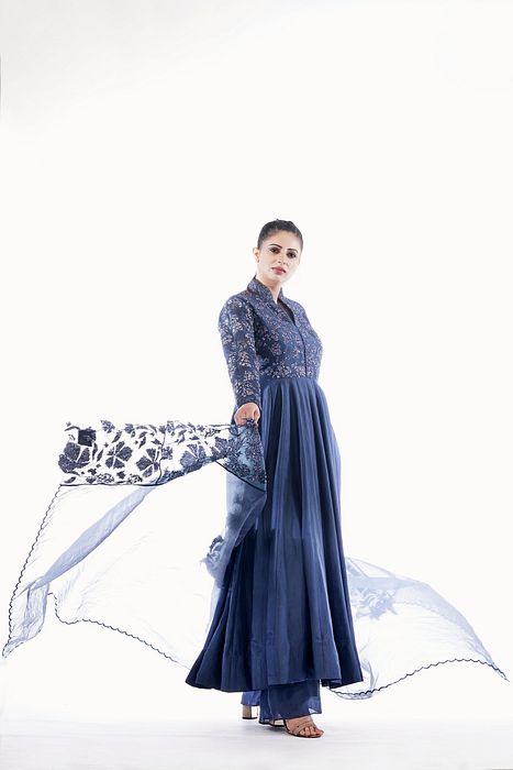 A model showcasing Grapewine Anarkali With Organza Dupatta by Shruti S Label from Shruti S Label's collection