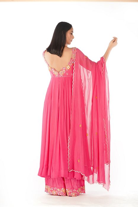 A model showcasing Thread Mirror Work Anarkali by Shruti S Label from Shruti S Label's collection