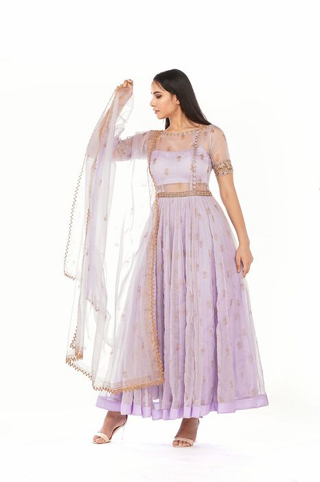 A model showcasing Sheer Organza Anarkali by Shruti S Label from Shruti S Label's collection