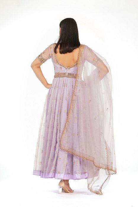A model showcasing Sheer Organza Anarkali by Shruti S Label from Shruti S Label's collection