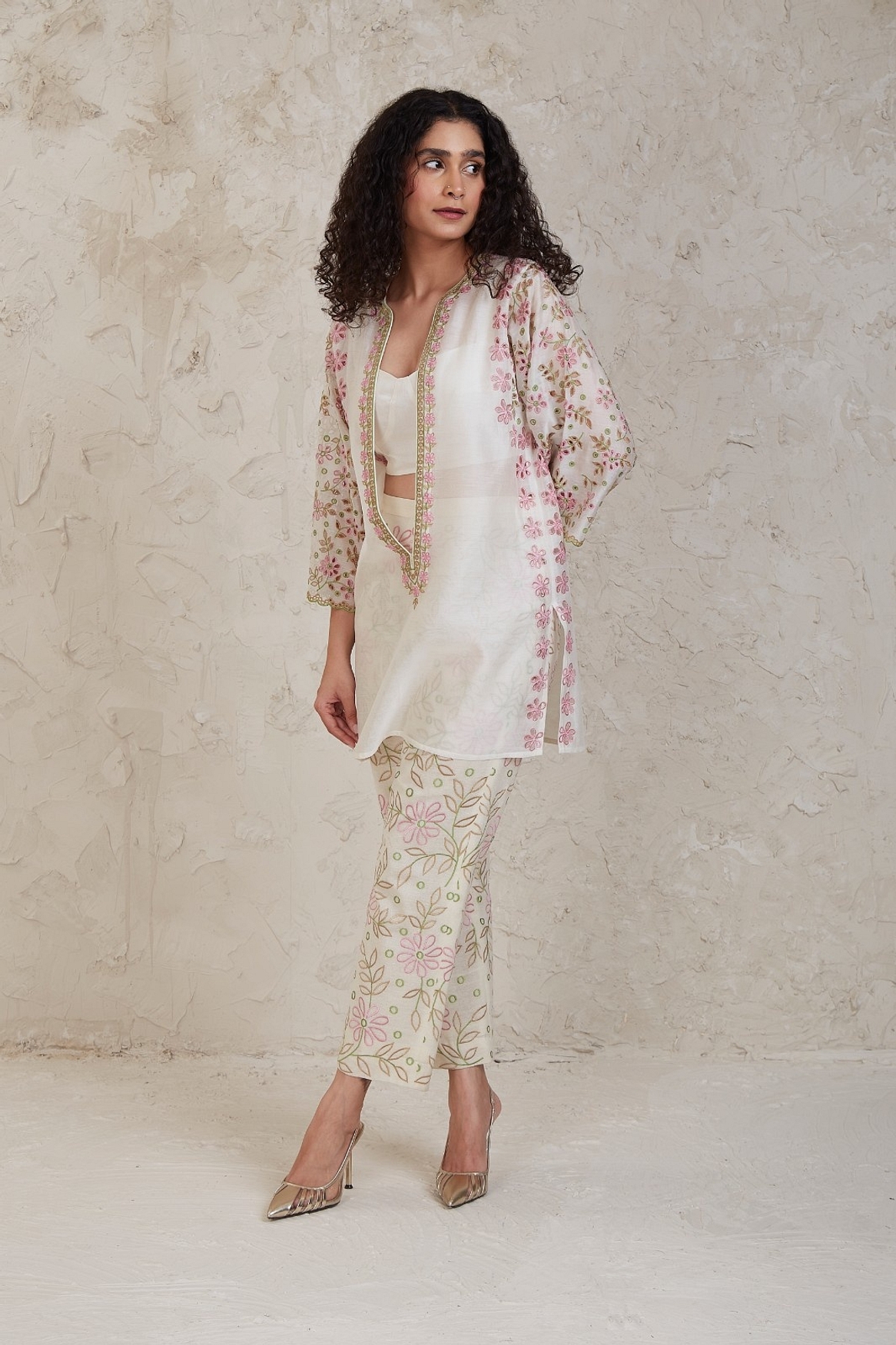 A model showcasing Amal Off White Short Kurta Set Feature image by Sue Mue from Sue Mue's collection