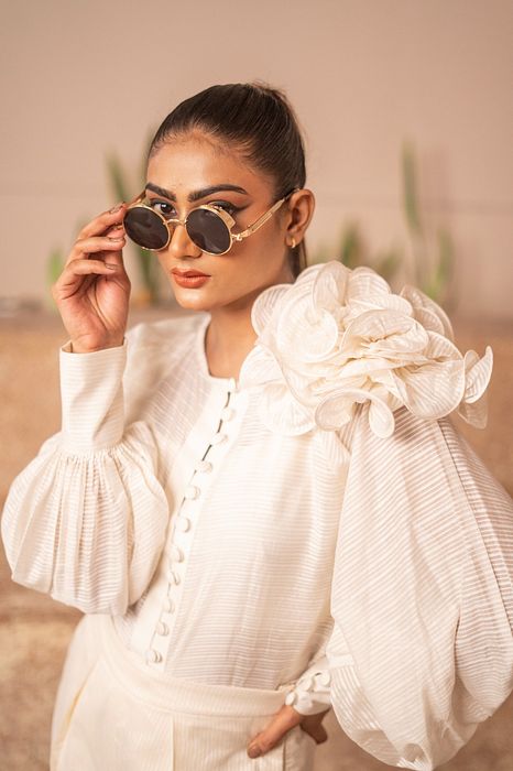 A model showcasing Floral Serenade by Sainy Garg from Sainy Garg's collection