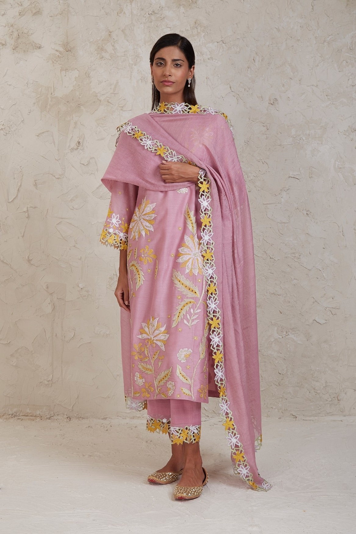 A model showcasing Daria Pink A Line Kurta Set Feature image by Sue Mue from Sue Mue's collection