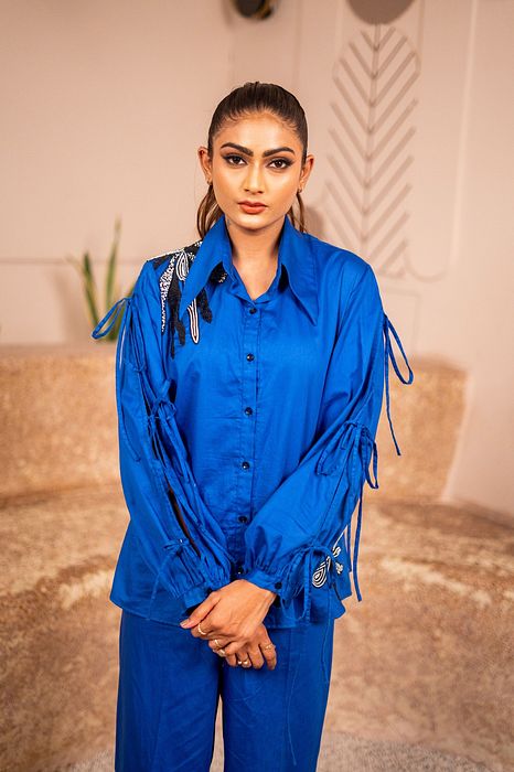 A model showcasing Blue Moon by Sainy Garg from Sainy Garg's collection