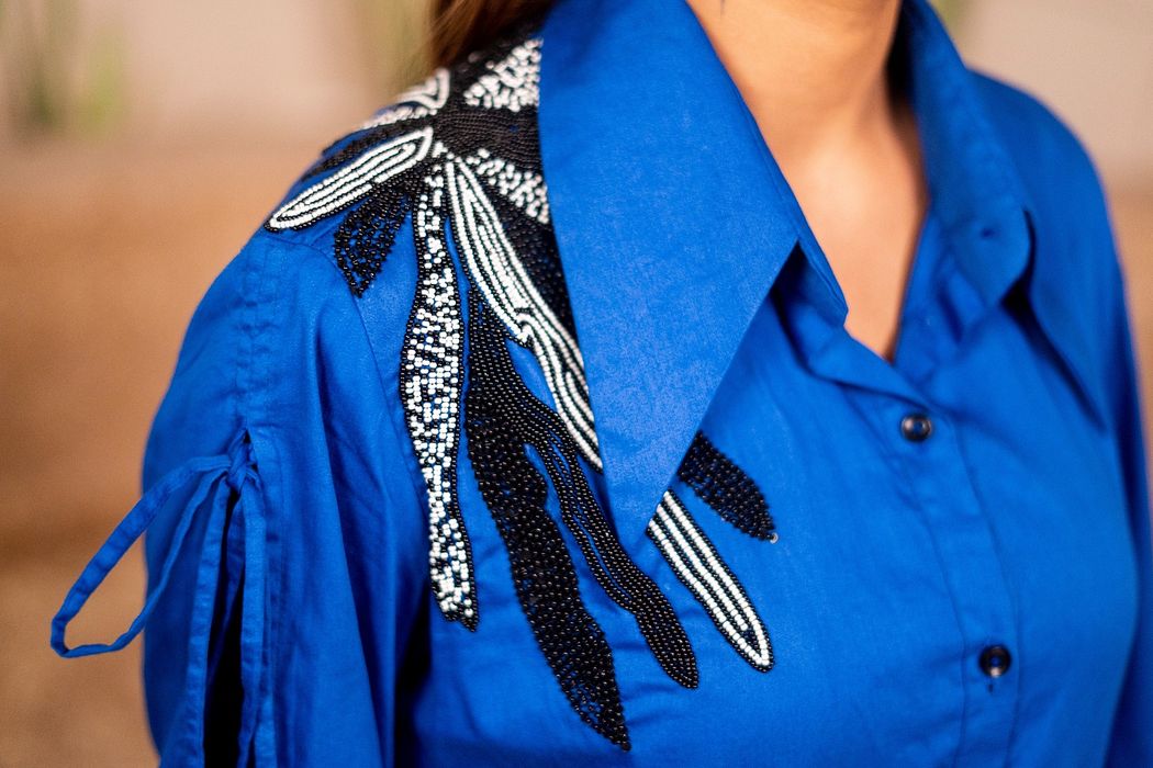A model showcasing Blue Moon by Sainy Garg from Sainy Garg's collection