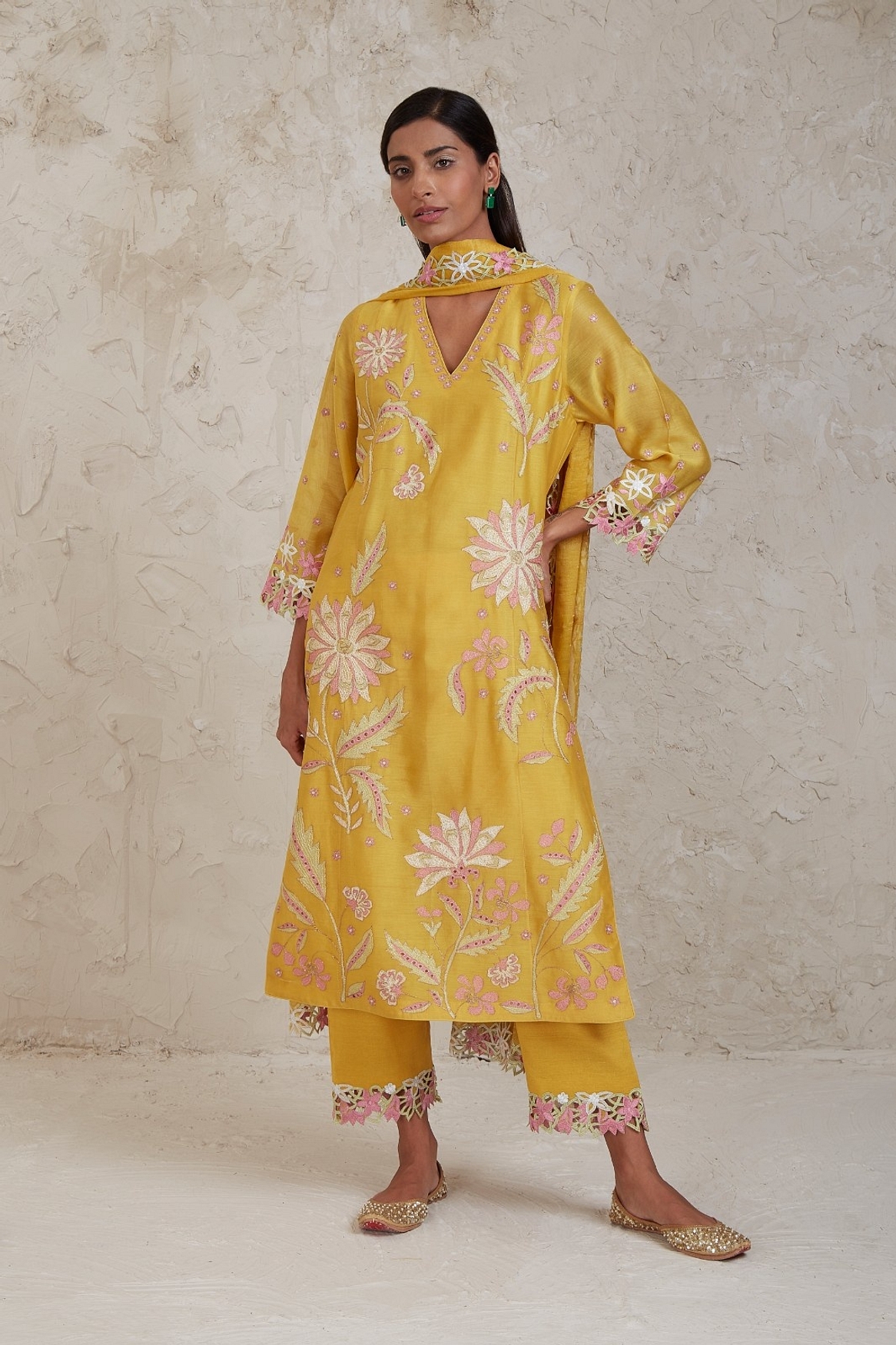 A model showcasing Daria Yellow A Line Kurta Set Feature image by Sue Mue from Sue Mue's collection