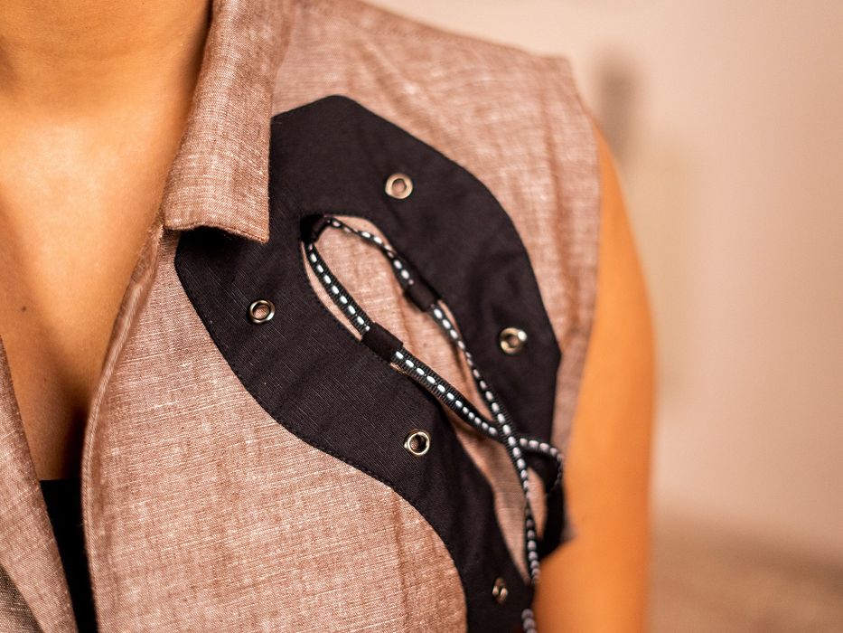 A model showcasing Cocoa Chic by Sainy Garg from Sainy Garg's collection