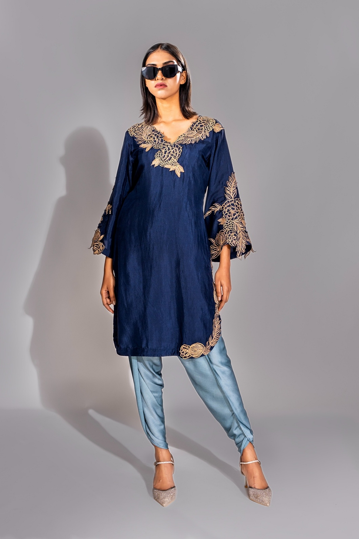 A model showcasing Navy Blue Zari Kurta Set Feature image by Shruti S Label from Shruti S Label's collection