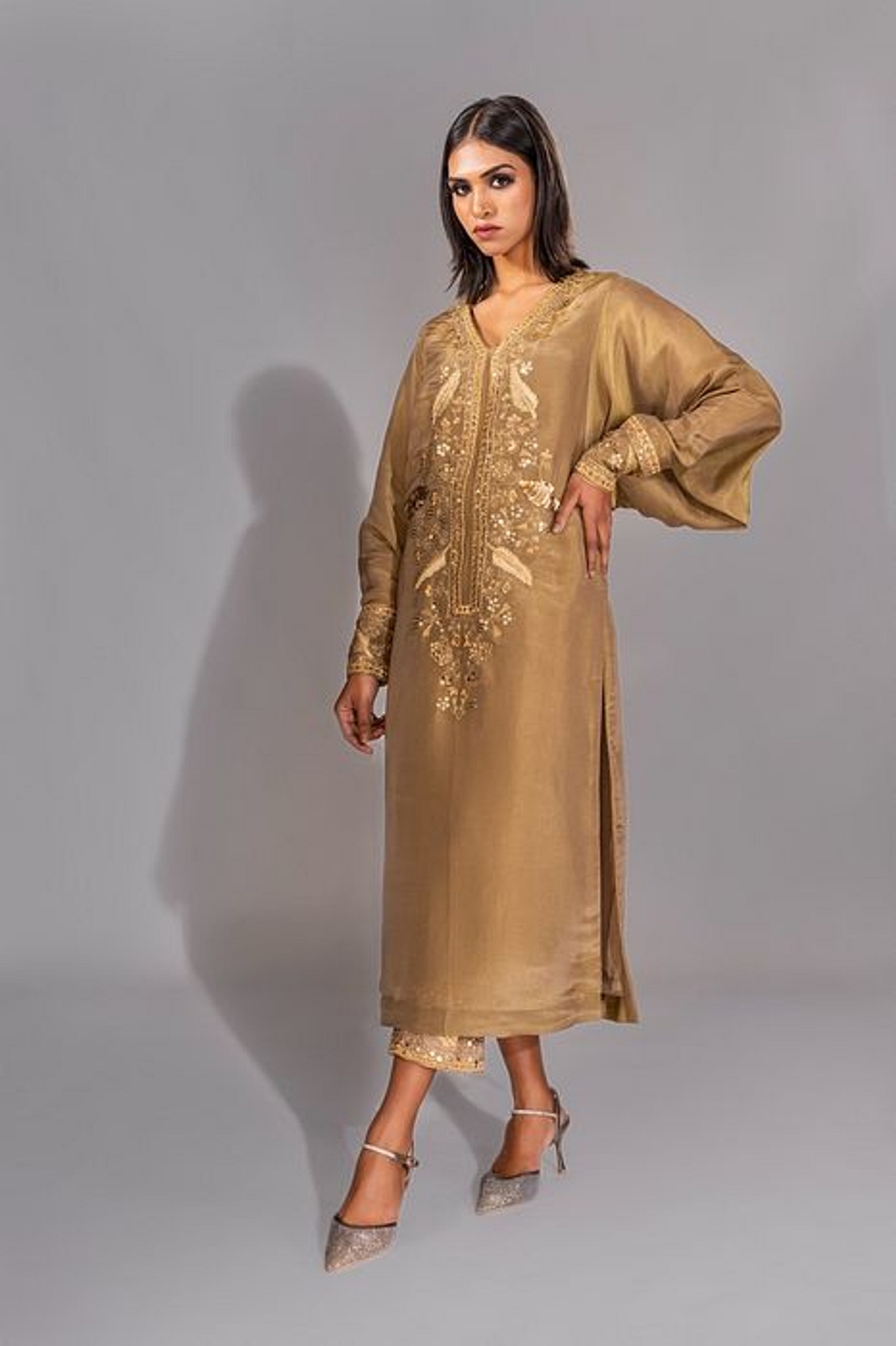 A model showcasing Golden Kaftan Suit Feature image by Shruti S Label from Shruti S Label's collection