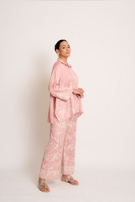 A model showcasing Blush Pink Alaya Twin Set by Ashtar from Ashtar's collection