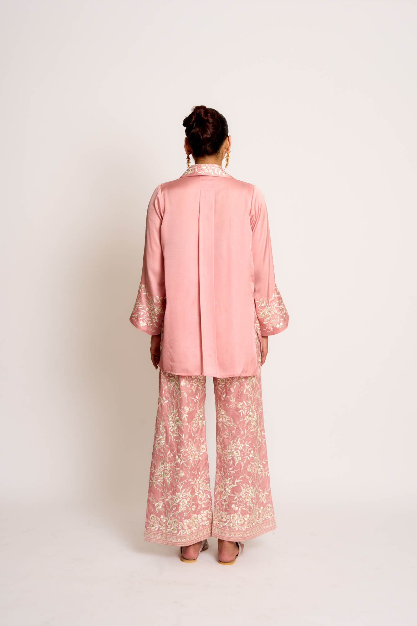 A model showcasing Blush Pink Alaya Twin Set by Ashtar from Ashtar's collection